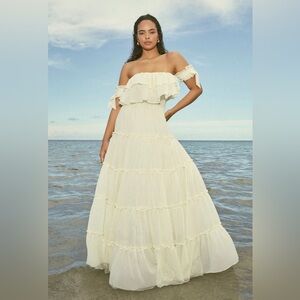 Lulus Dress Chance for us Off Shoulder Ruffle Maxi Dress.  XL Worn Once